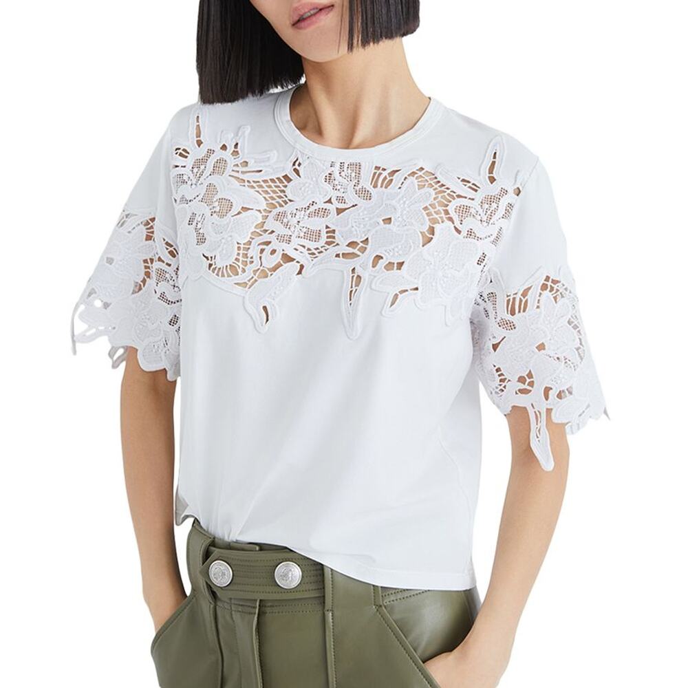 Veronica Beard White Lace Short Sleeve Tee